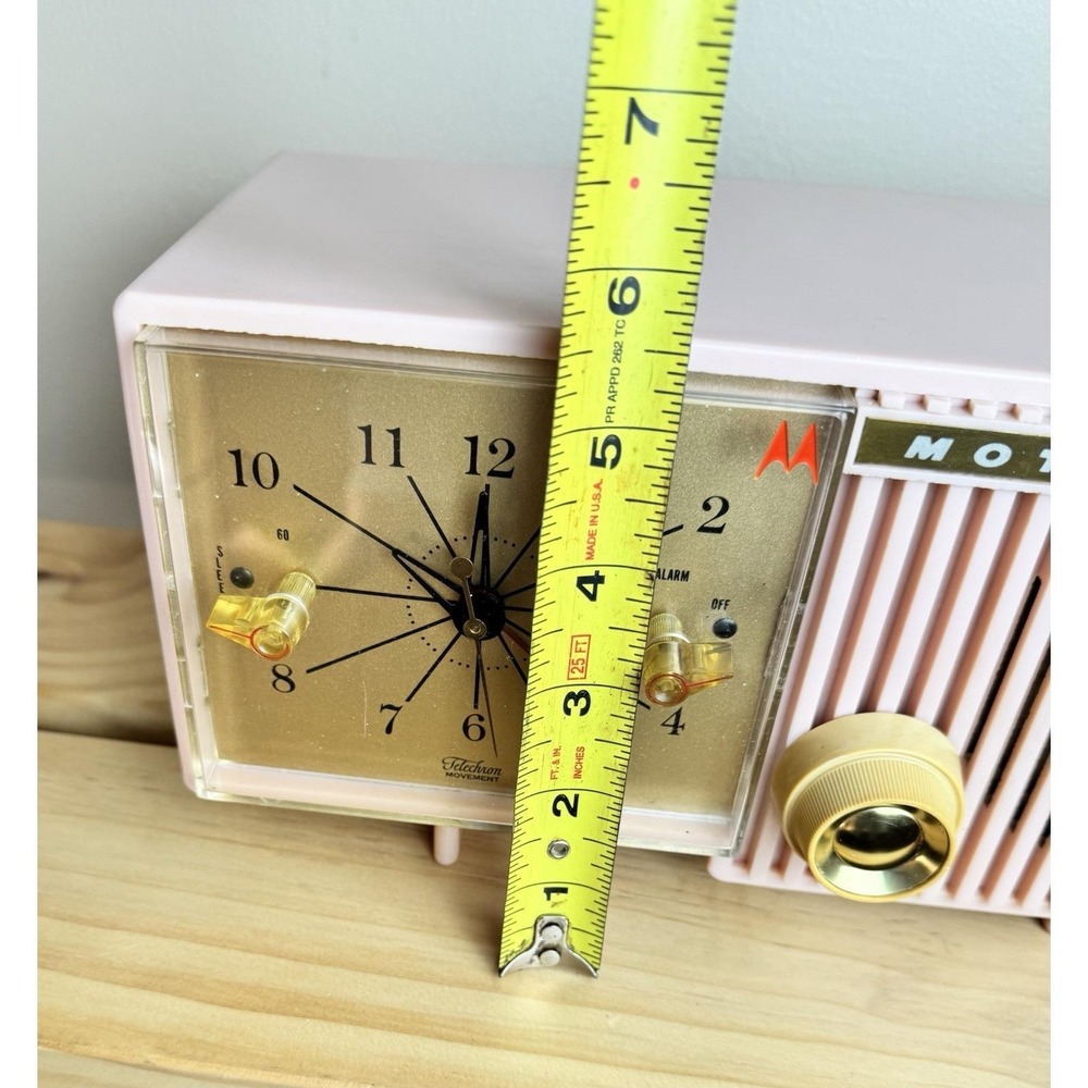 VTG Pricilla Pink Motorola 57CF Alarm Clock AM Radio 1950s Sputnik Retro Works - Picture 12 of 13